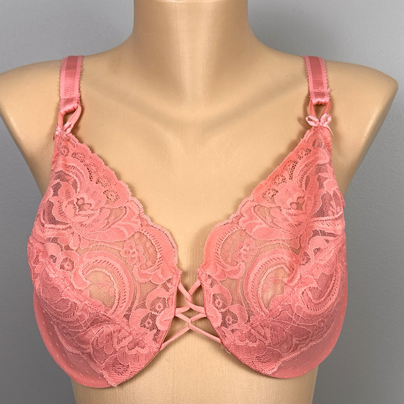 Vintage Victoria’s Secret Bra Size 38D USA Made Sheer Lace Knot Peach Underwire - Picture 1 of 8